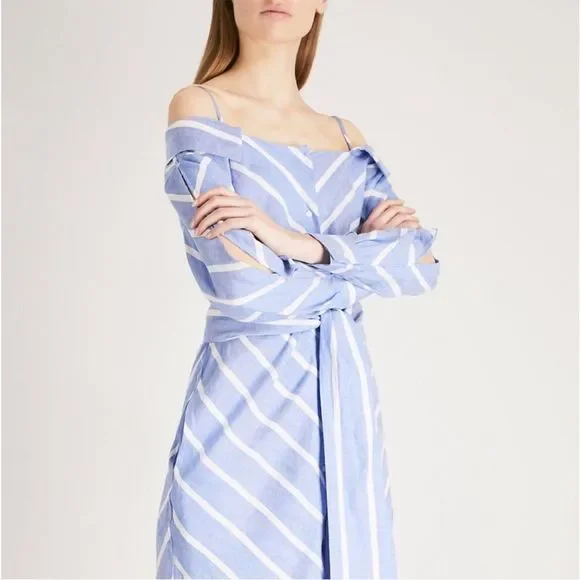 NWT Maje blue and white stripe cold shoulder shirt dress midi